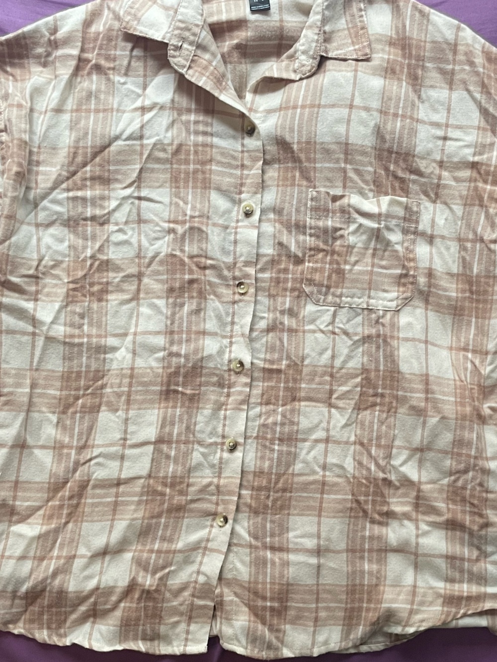 Tan And Cream Plaid Women's Button-Up Blouse